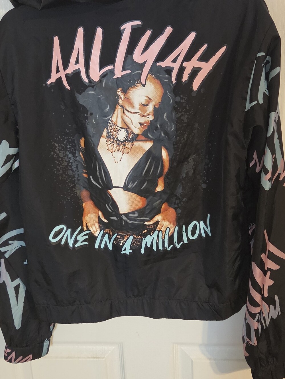 Aaliyag 'One In A Million' Black Graphic Windbreaker Jacket
